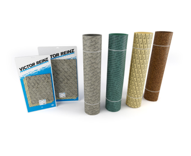 Victor Reinz Dichtungsmaterialien in Karton und aufgerollte mit Tabllen mit Artikelnummern darunter